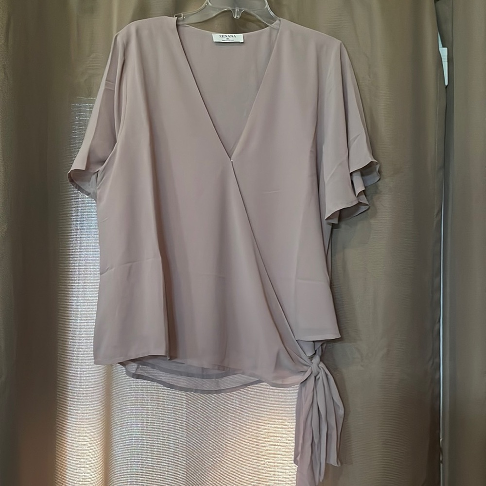 Zena - Mocha Top. Woven Double Layer Side Tie  Top